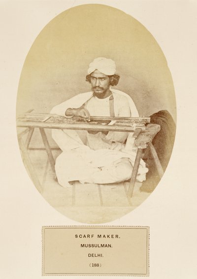 Sjaalmaker, Moslim, Delhi, uit The People of India, door J. Forbes Watson, uitgegeven 1868 door English Photographer